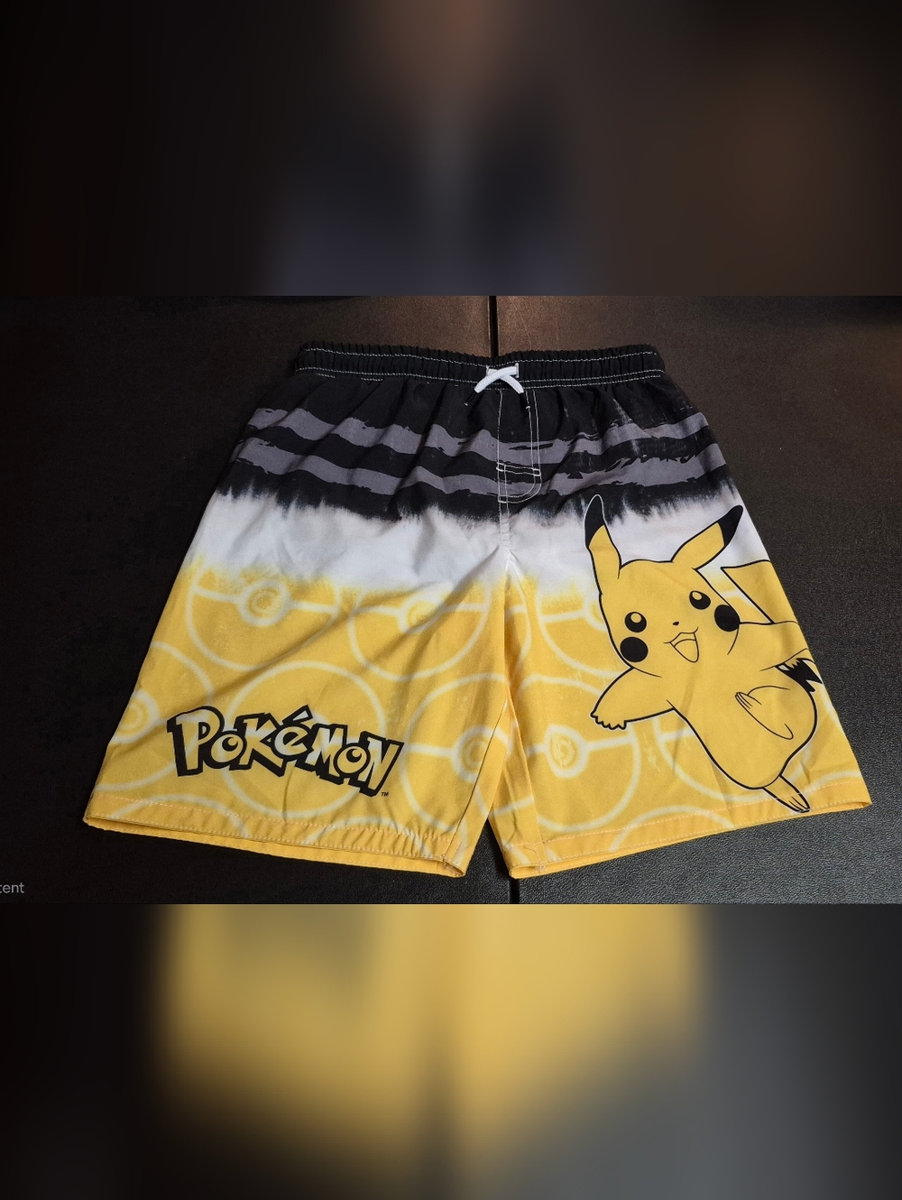 Pokemon Pikachu Boys Swim Trunks Size 10/12 Yellow Black Ombre Mesh Lining NEW